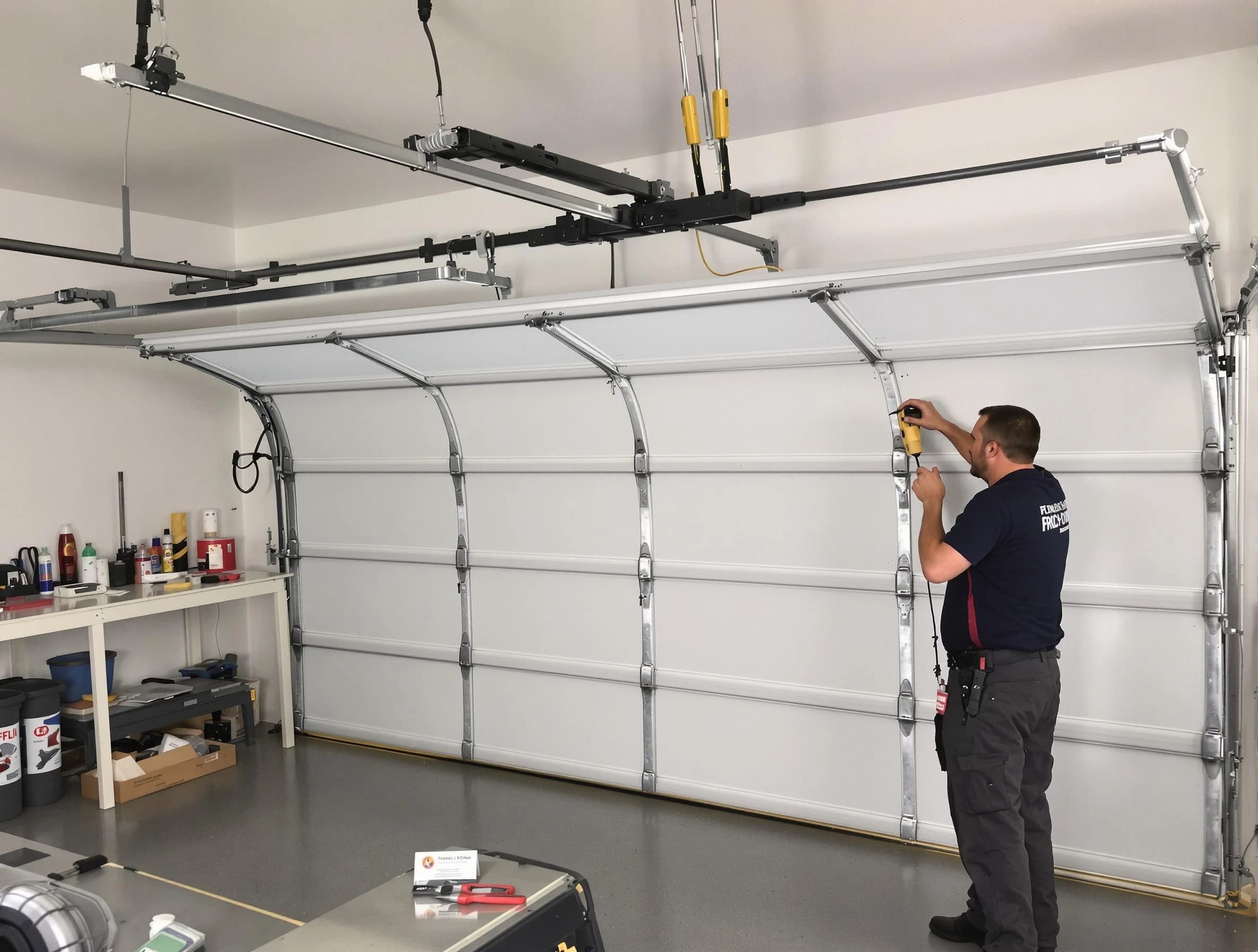 Chickasha Garage Door Repair certified technician performing overhead door system repair in Chickasha