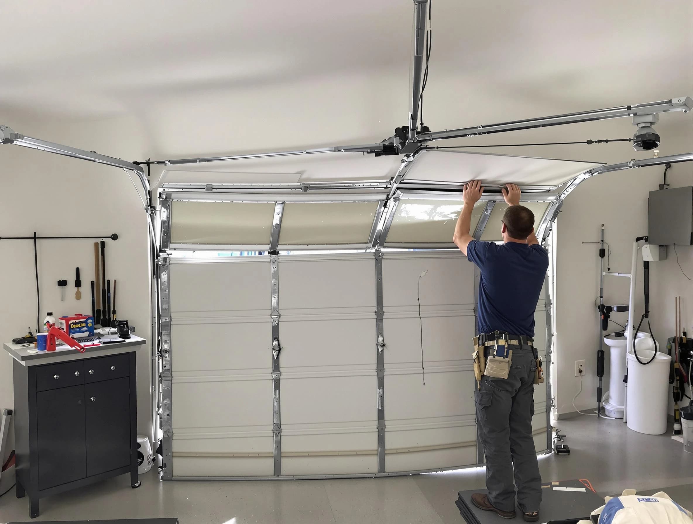 Chickasha Garage Door Repair specialist performing precise section replacement on Chickasha garage door