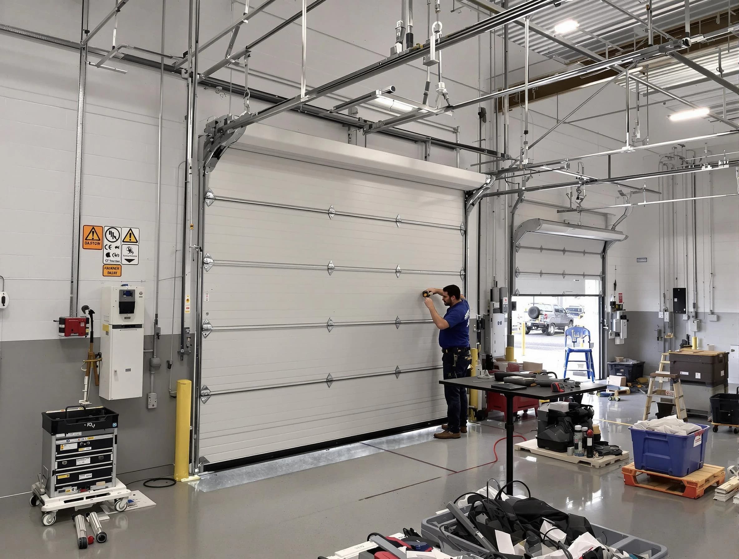 Commercial garage door repair being performed by Chickasha Garage Door Repair expert in Chickasha