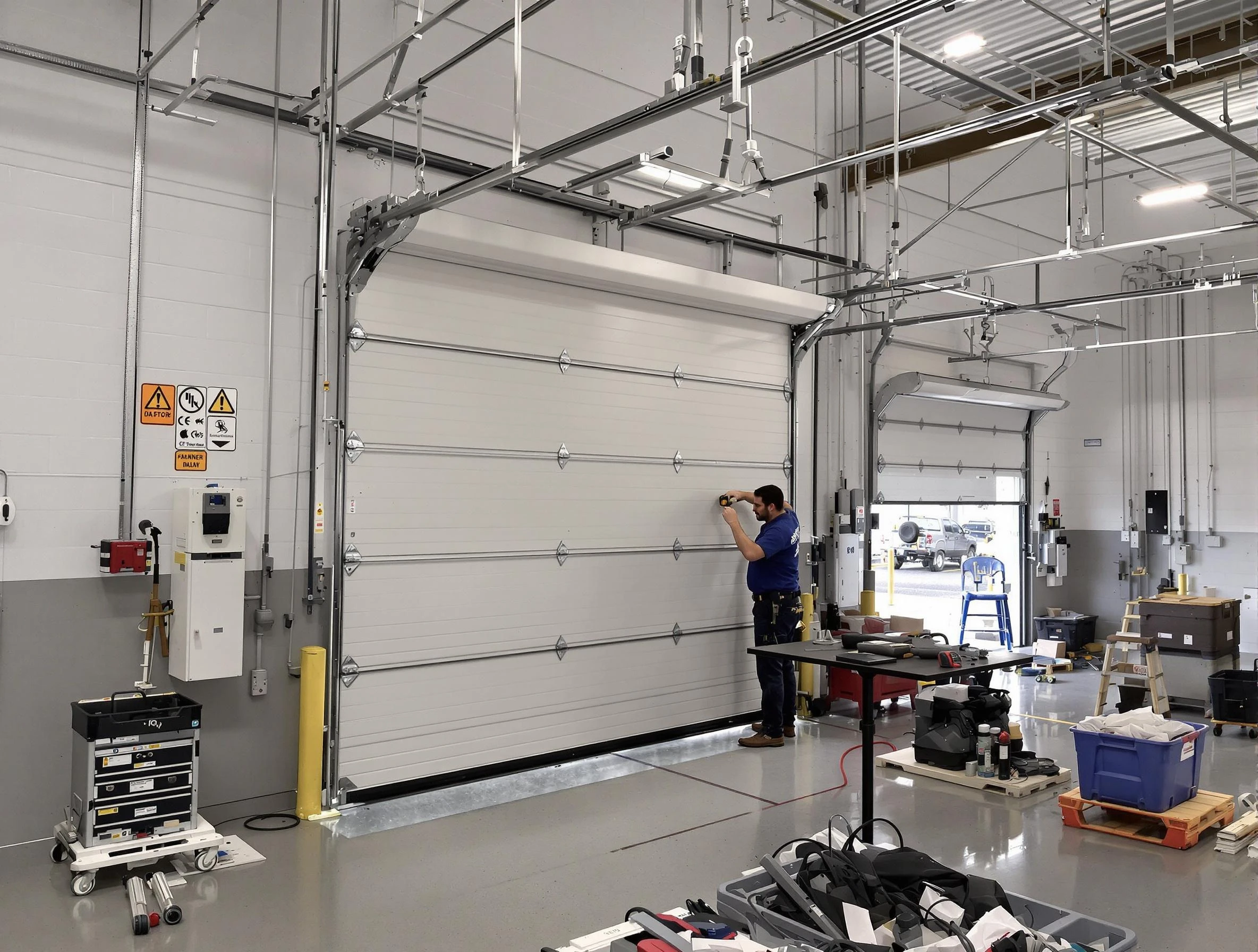 Commercial garage door repair being performed by Chickasha Garage Door Repair expert in Chickasha