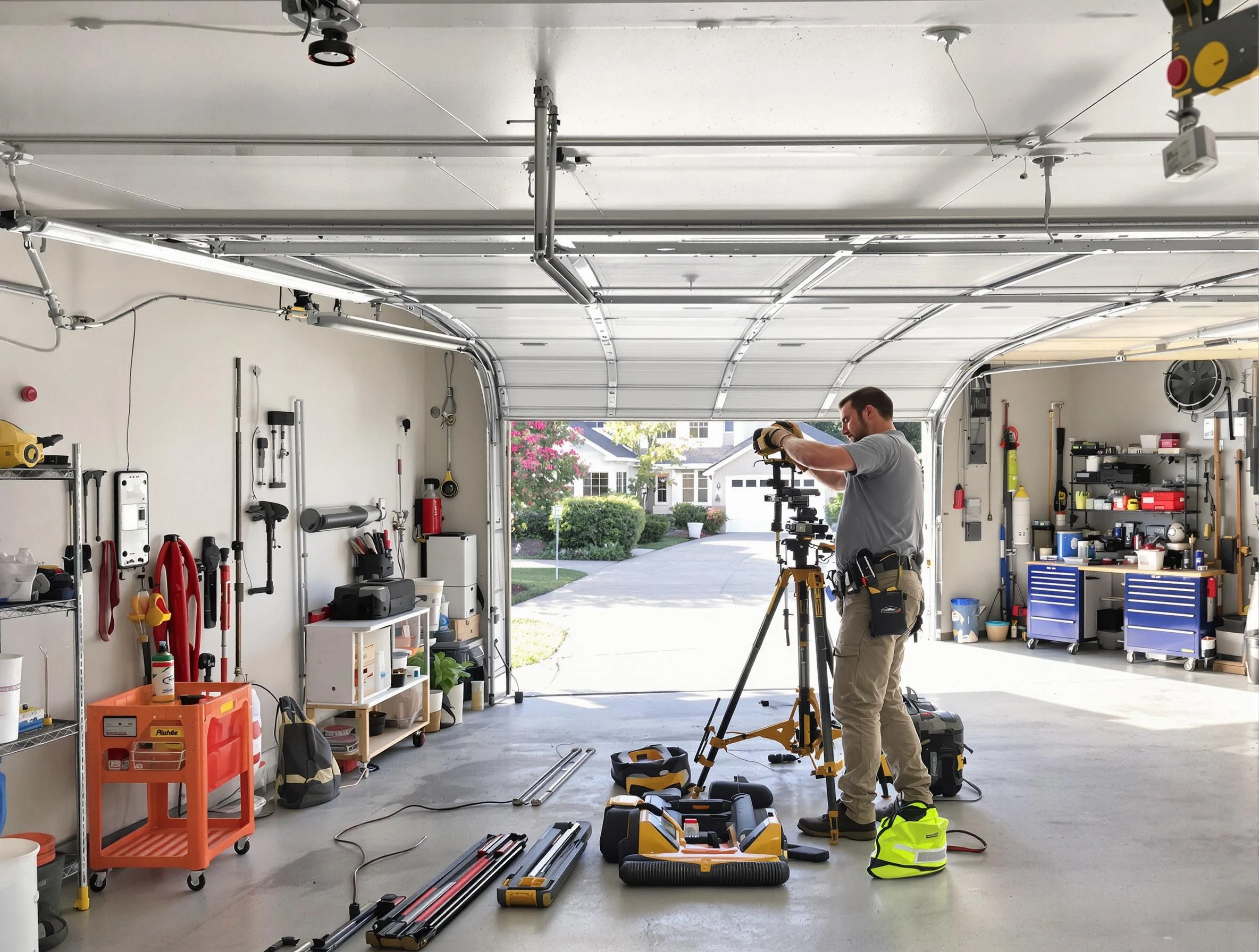 Chickasha Garage Door Repair specialist performing laser-guided track alignment in Chickasha